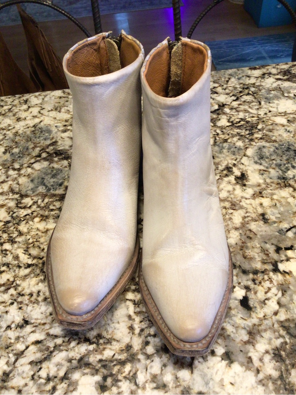 Freebird  Cream Leather Pointed Toe Ankle Booties